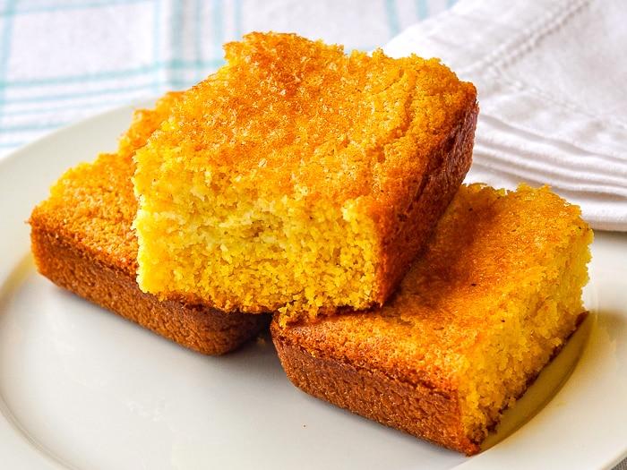 Photo-of-the-best-easy-cornbread-recipe-photo-of-e-servings-stacked-on-a-white-plate