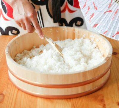 What type of rice is used to make sushi and its ingredients